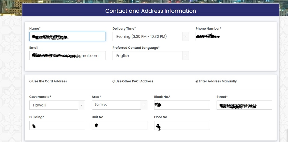  paci kuwait civil id home delivery payment with pic